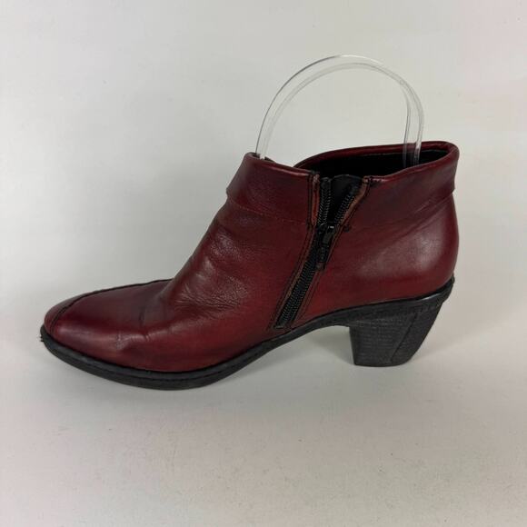 Rieker Rebecca Boots Women's 6.5 Burgundy Leather Pull On Block Heel Side Zip - Picture 6 of 10